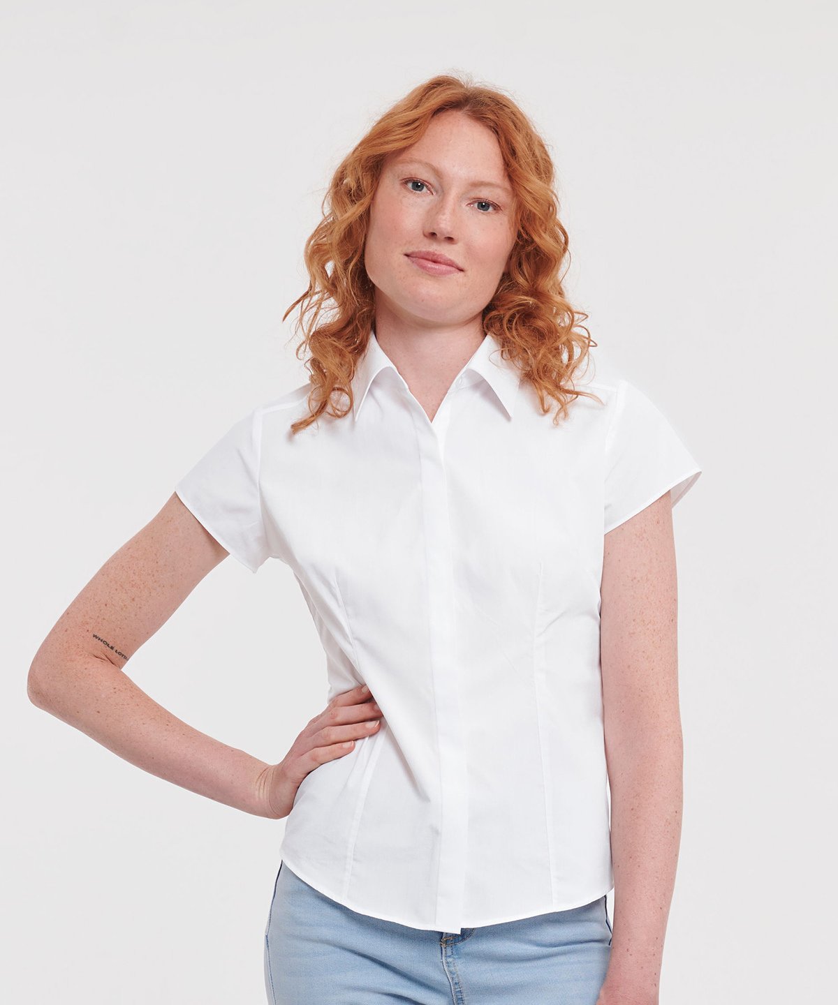 Russell Collection Women's cap sleeve polycotton easycare fitted poplin shirt