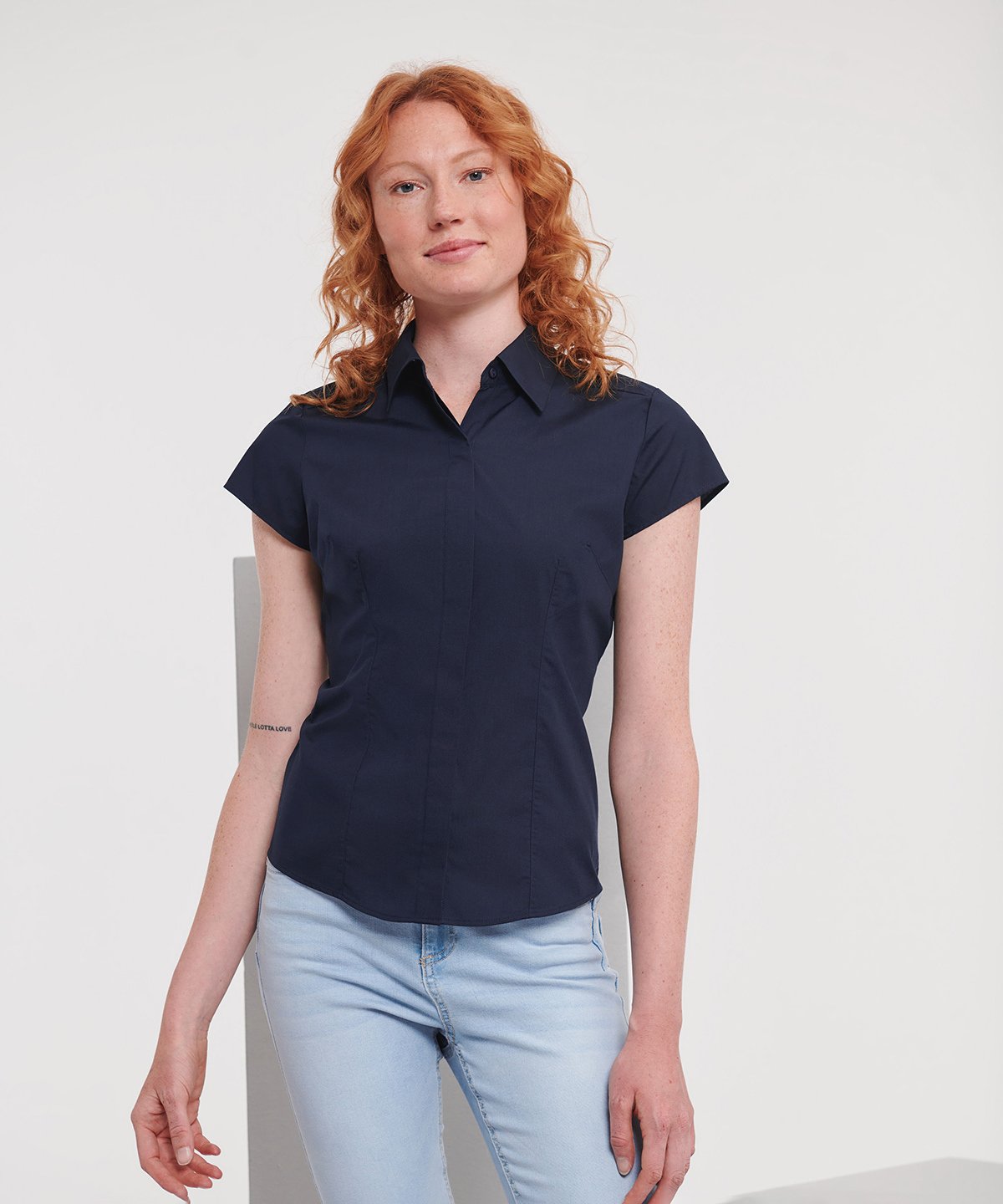 Russell Collection Women's cap sleeve polycotton easycare fitted poplin shirt