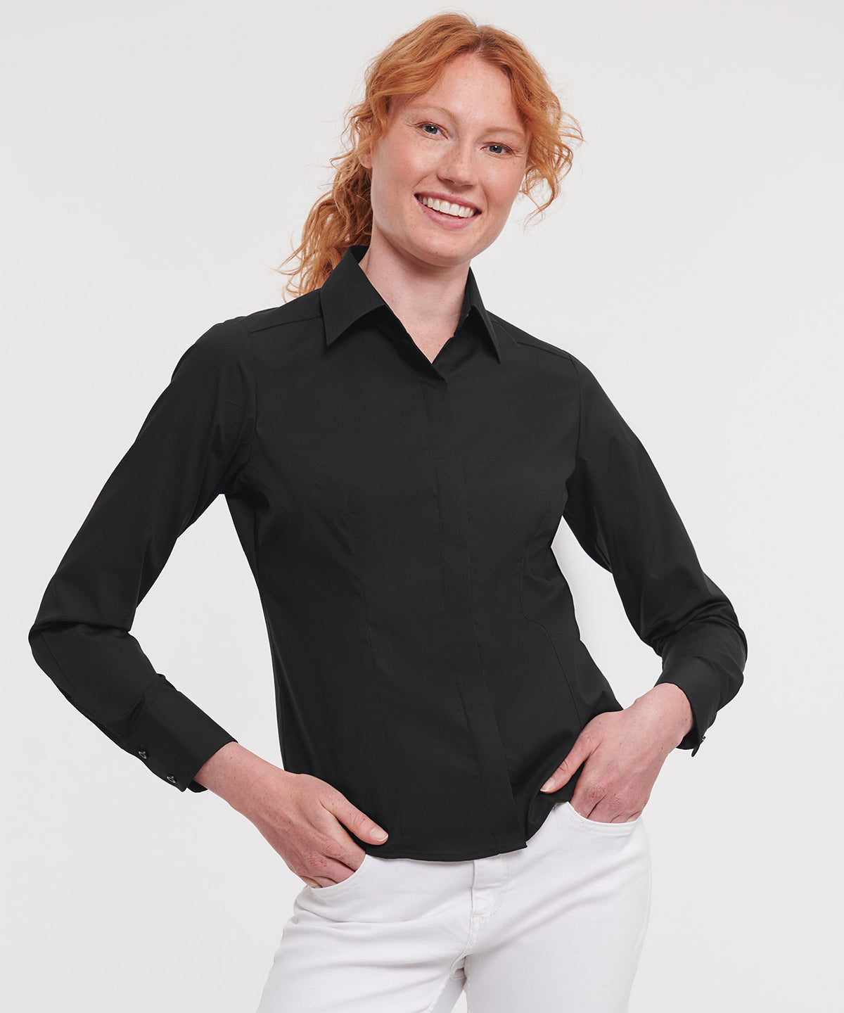 Russell Collection Women's long sleeve polycotton easycare fitted poplin shirt