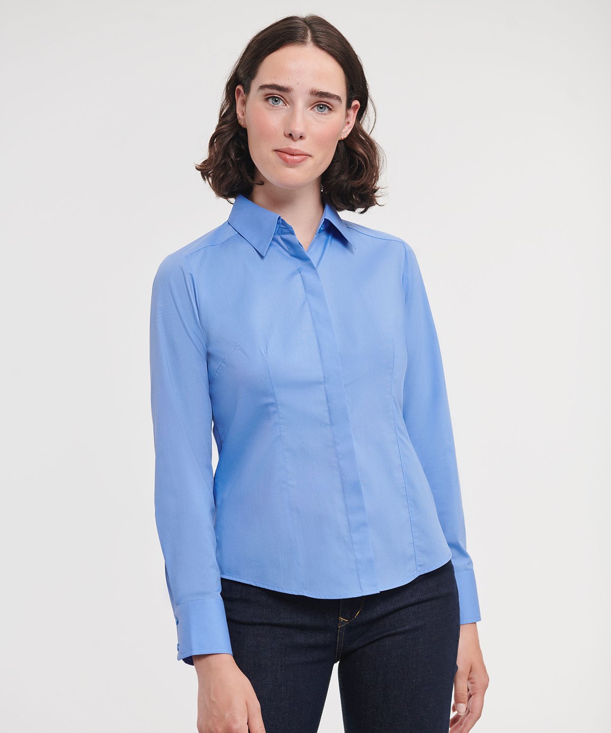 Russell Collection Women's long sleeve polycotton easycare fitted poplin shirt