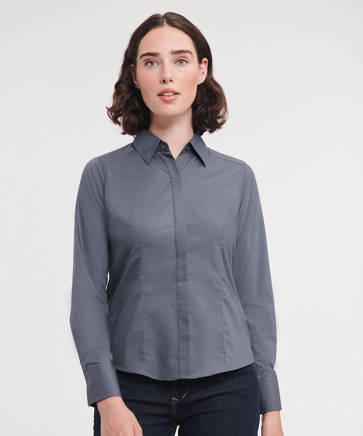 Russell Collection Women's long sleeve polycotton easycare fitted poplin shirt