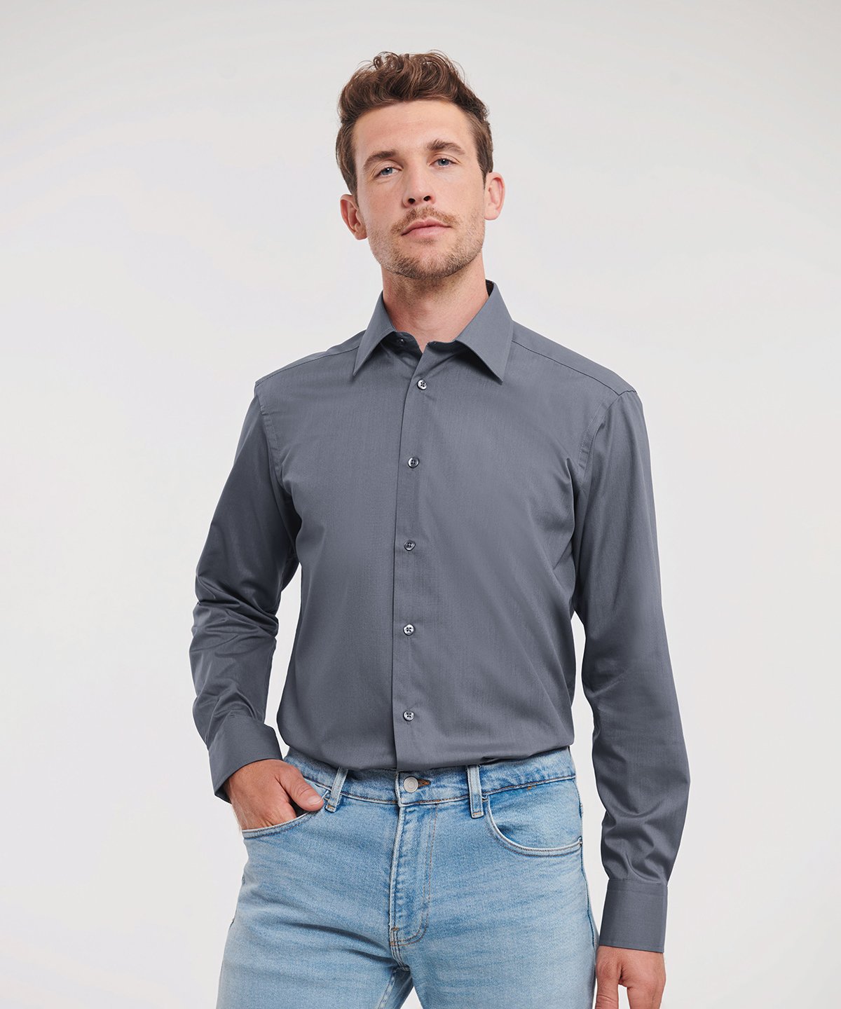 Russell Collection Long sleeve polycotton easycare poplin shirt