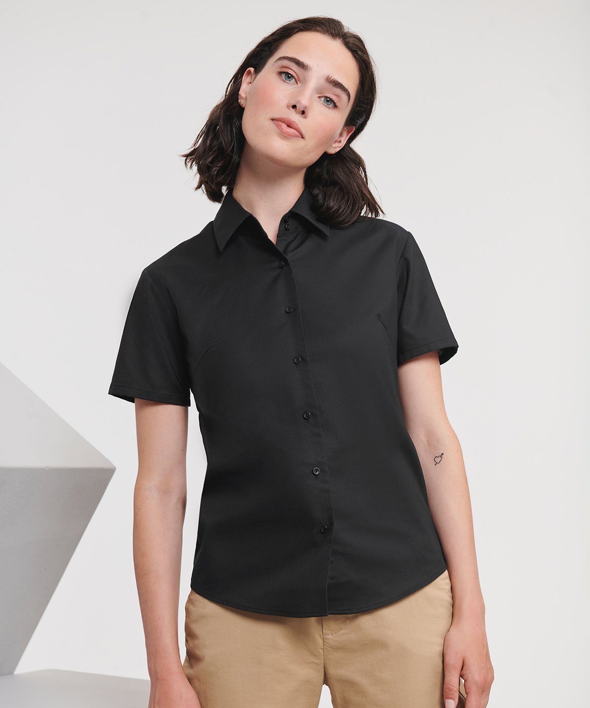 Russell Collection Women's short sleeve Oxford shirt