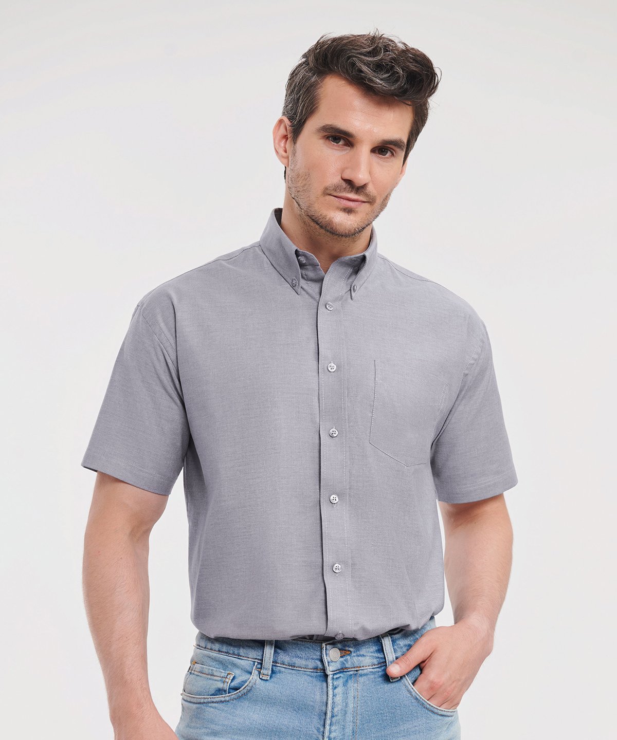 Russell Collection Short sleeve easycare Oxford shirt