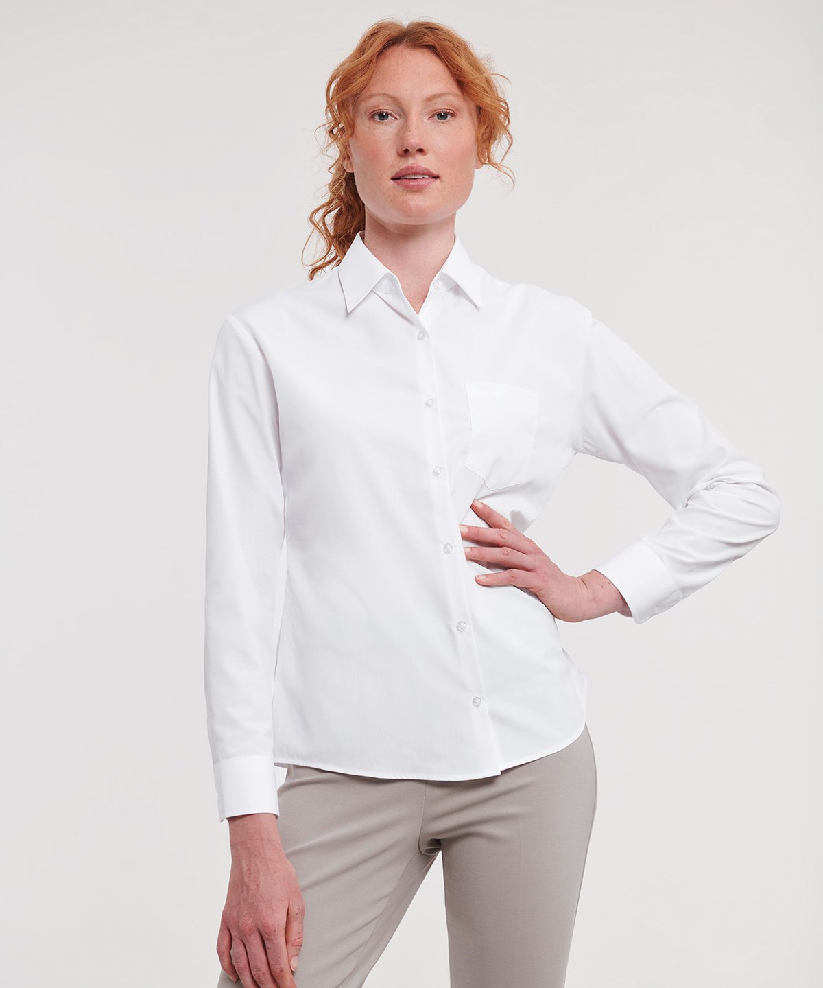 Russell Collection Women's long sleeve polycotton easycare poplin shirt