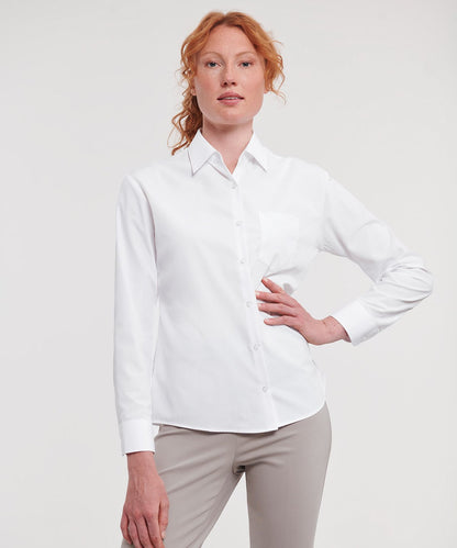 Russell Collection Women's long sleeve polycotton easycare poplin shirt