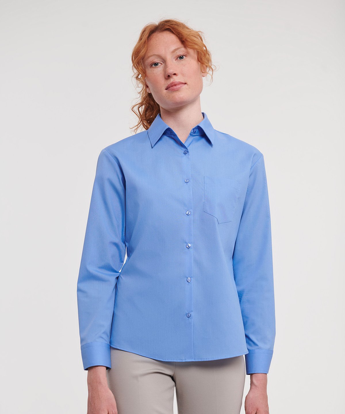 Russell Collection Women's long sleeve polycotton easycare poplin shirt