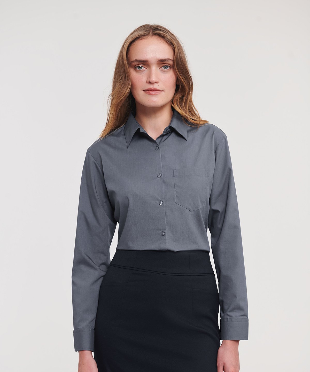 Russell Collection Women's long sleeve polycotton easycare poplin shirt