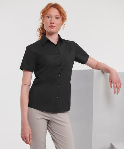 Russell Collection Women's short sleeve polycotton easycare poplin shirt