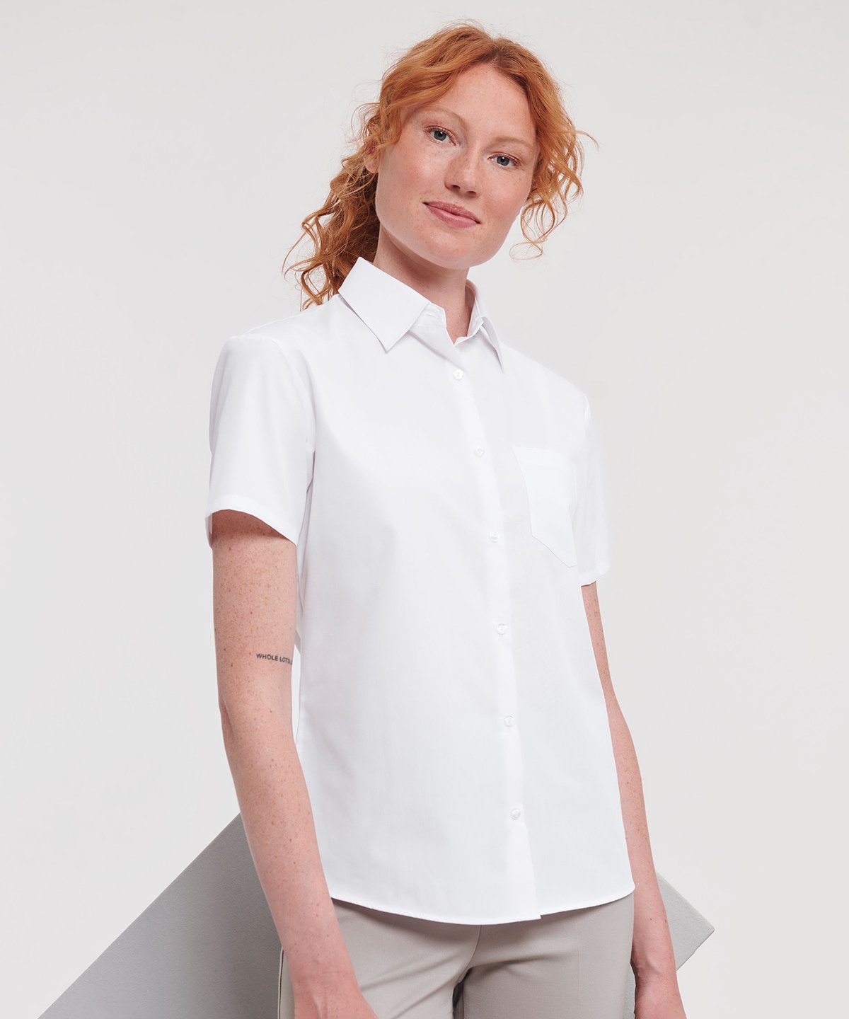 Russell Collection Women's short sleeve polycotton easycare poplin shirt