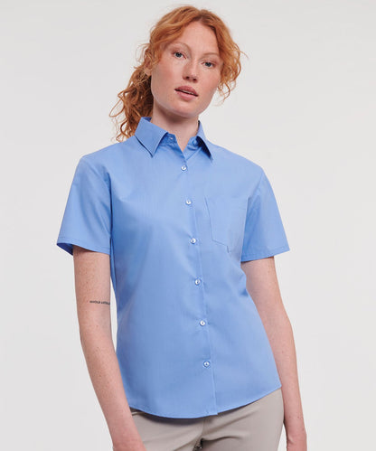 Russell Collection Women's short sleeve polycotton easycare poplin shirt