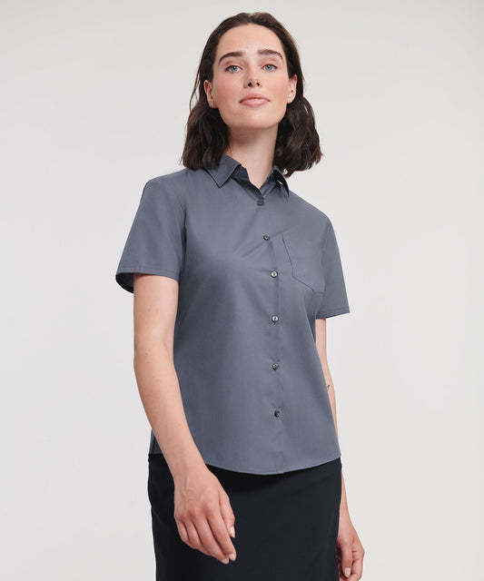 Russell Collection Women's short sleeve polycotton easycare poplin shirt