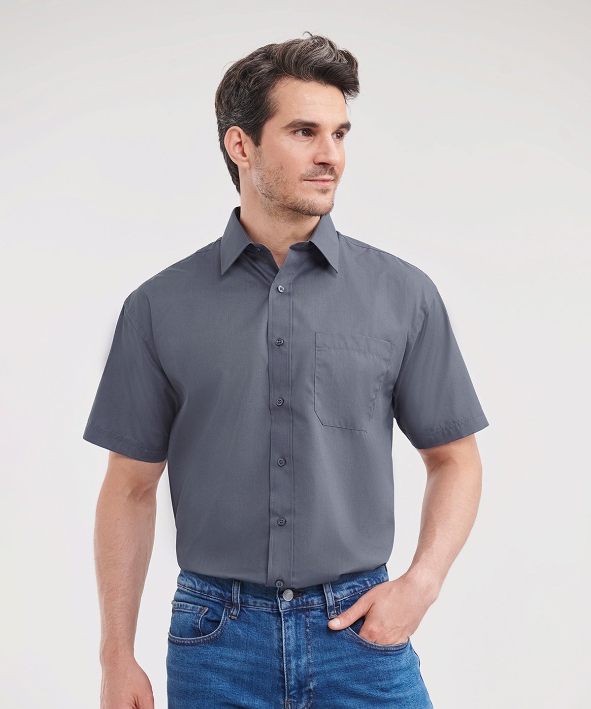 Russell Collection Short sleeve polycotton easycare poplin shirt