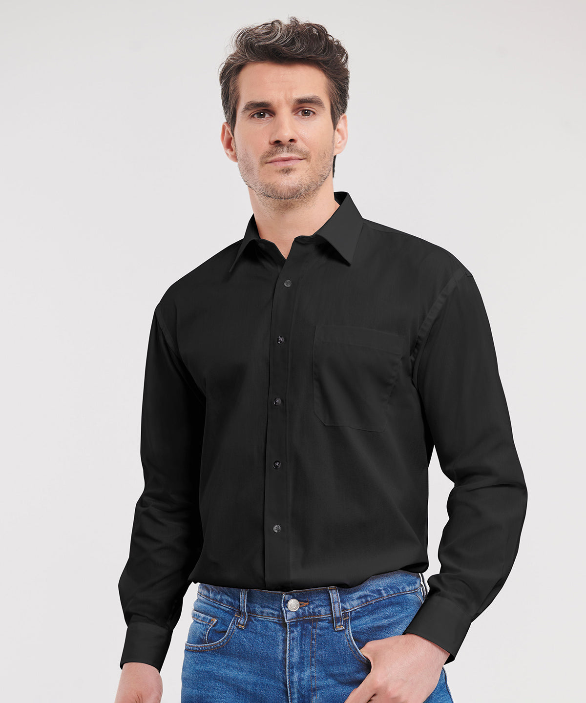 Russell Collection Long sleeve pure cotton easycare poplin shirt