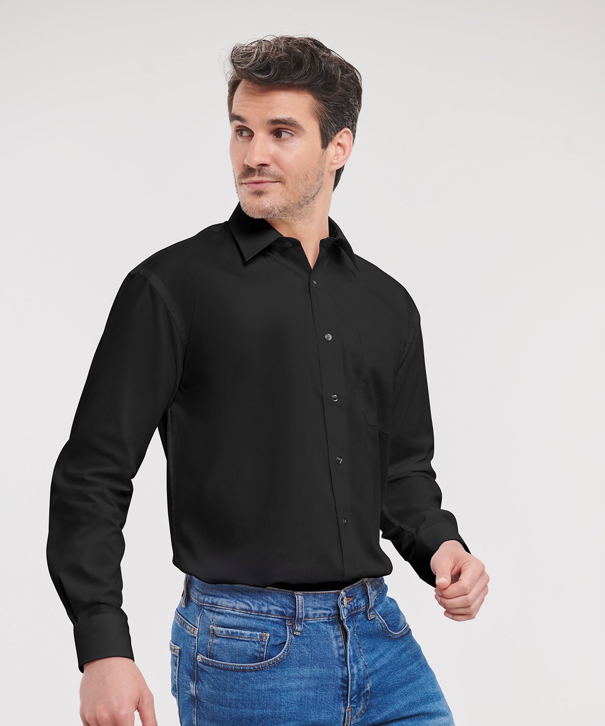 Russell Collection Long sleeve pure cotton easycare poplin shirt